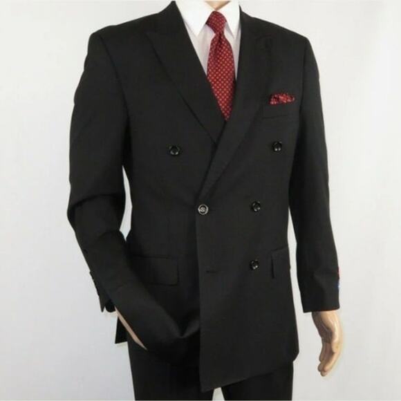 Apollo King Double Breasted Blazer Peak Lapel Black Mens 44R Suit Jacket Classic - Picture 1 of 16